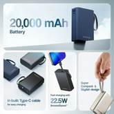 Ambrane MiniCharge -20 (20000mAh Fast Charging 22.5w  Power Bank with in-Built Cable)